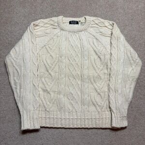 Vtg Marshall Fields Sweater Medium Cream Cable Knit Aran Wool Fisherman Ireland